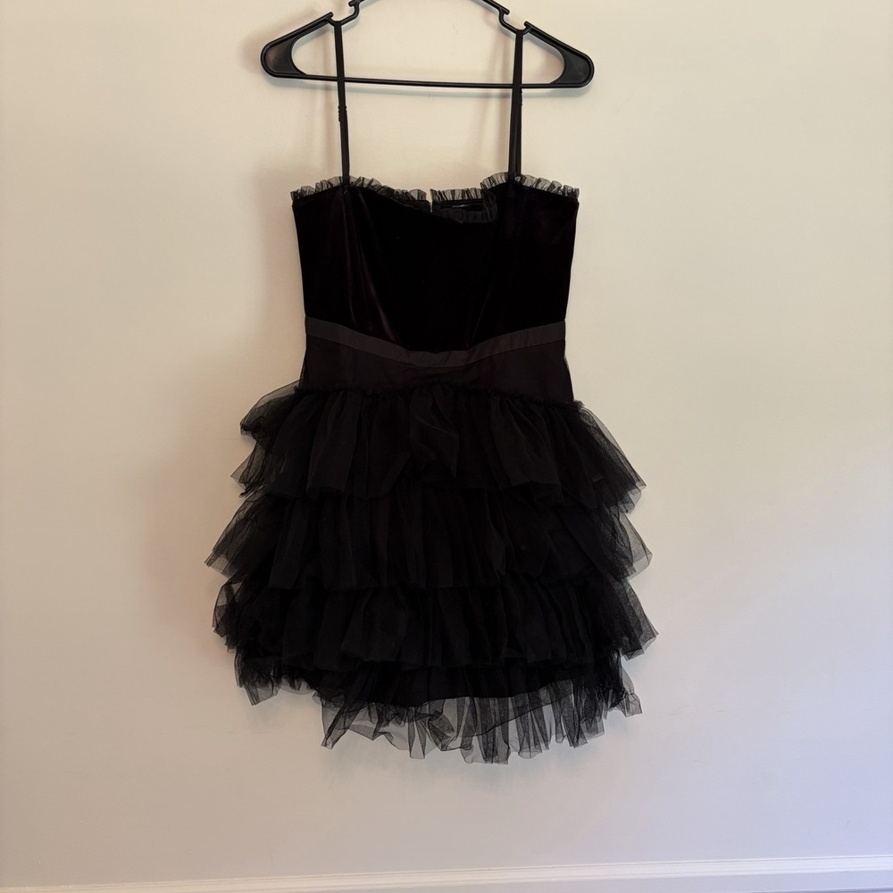 Betsy & Adam Sz 10 Black velvet Tulle Tiered Mini Dress Corset Fairy Whimsigoth